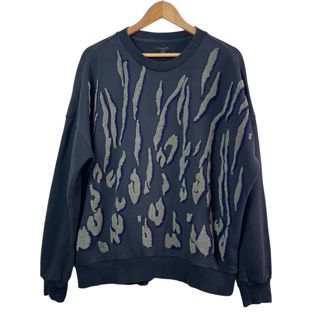 All Saints Size Large Scar Sweat Flame Textured Graphic Crewneck Sweatshirt